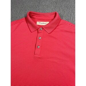 Tommy Bahama Mens Medium Red Striped Modal Blend Short Sleeve Polo Shirt 4532